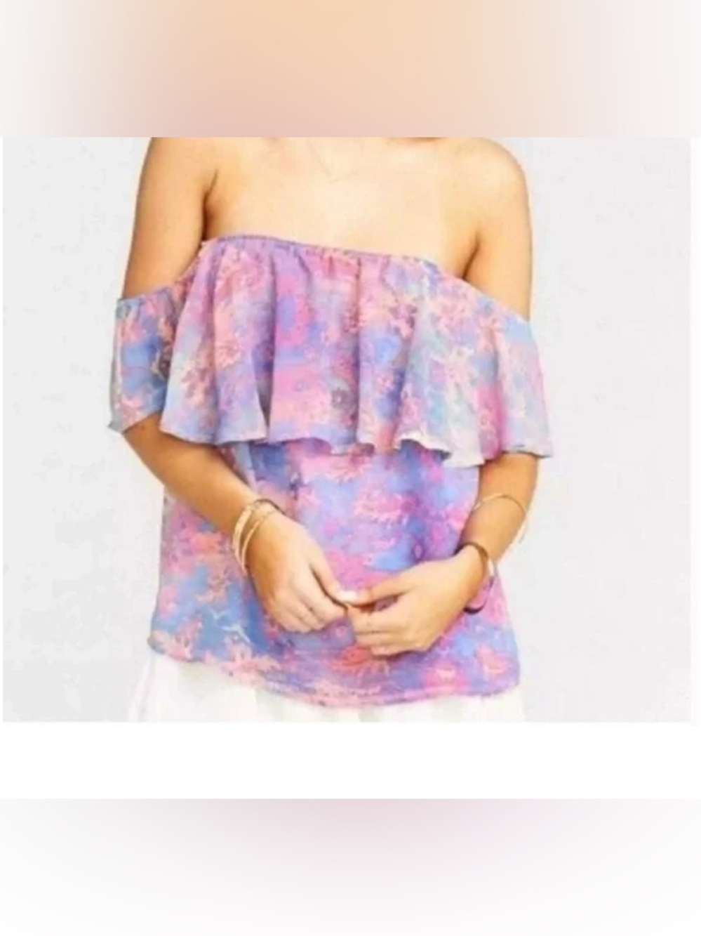 Show Me Your Mumu Women’s Off Shoulder Watercolor Floral Chiquita Top Size XS - Picture 1 of 7